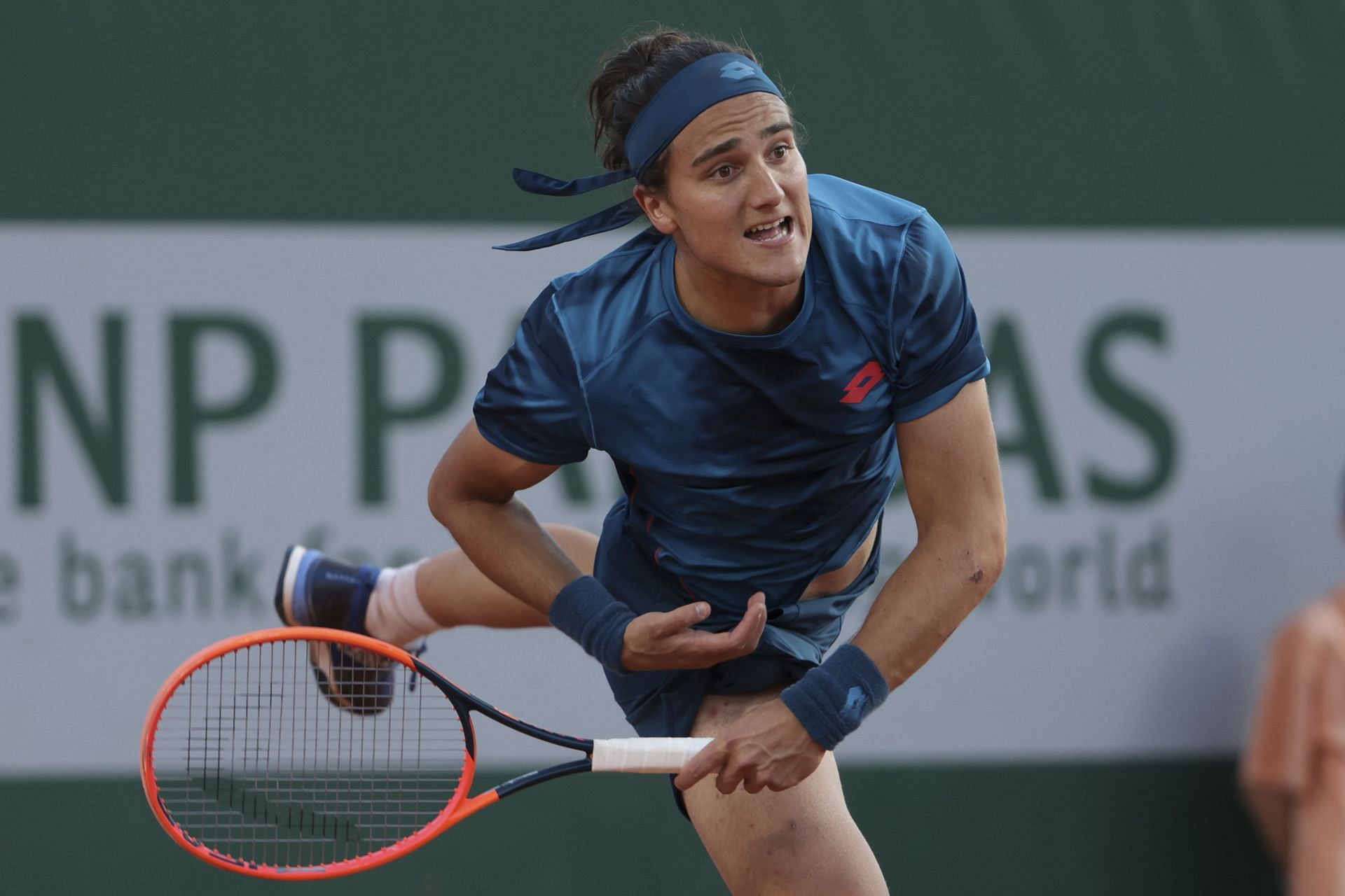 Bellucci hits a serve during his first round match in Paris - Source: Getty