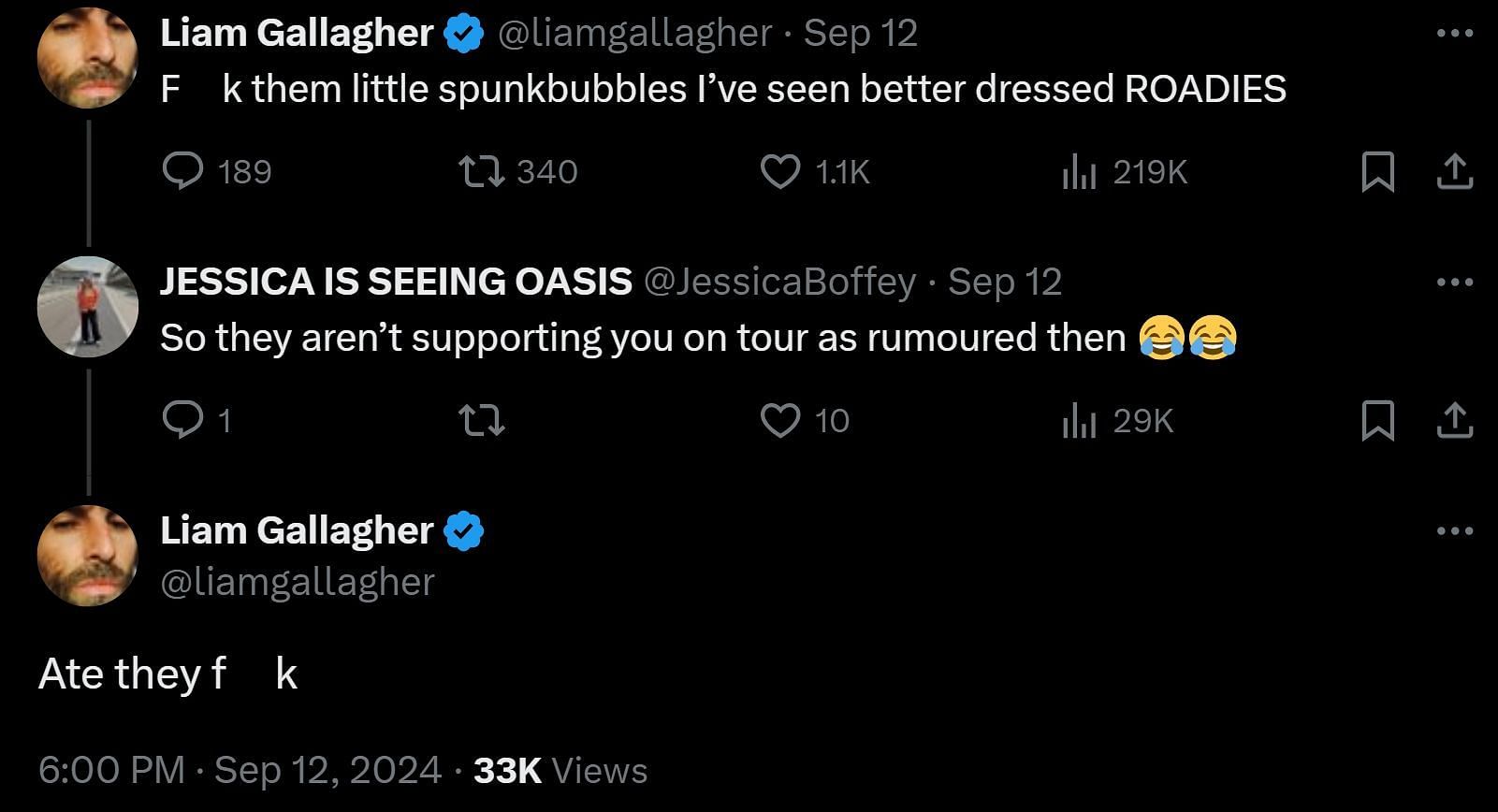 Liam Gallagher&#039;s tweets (Image via X/@liamgallagher)