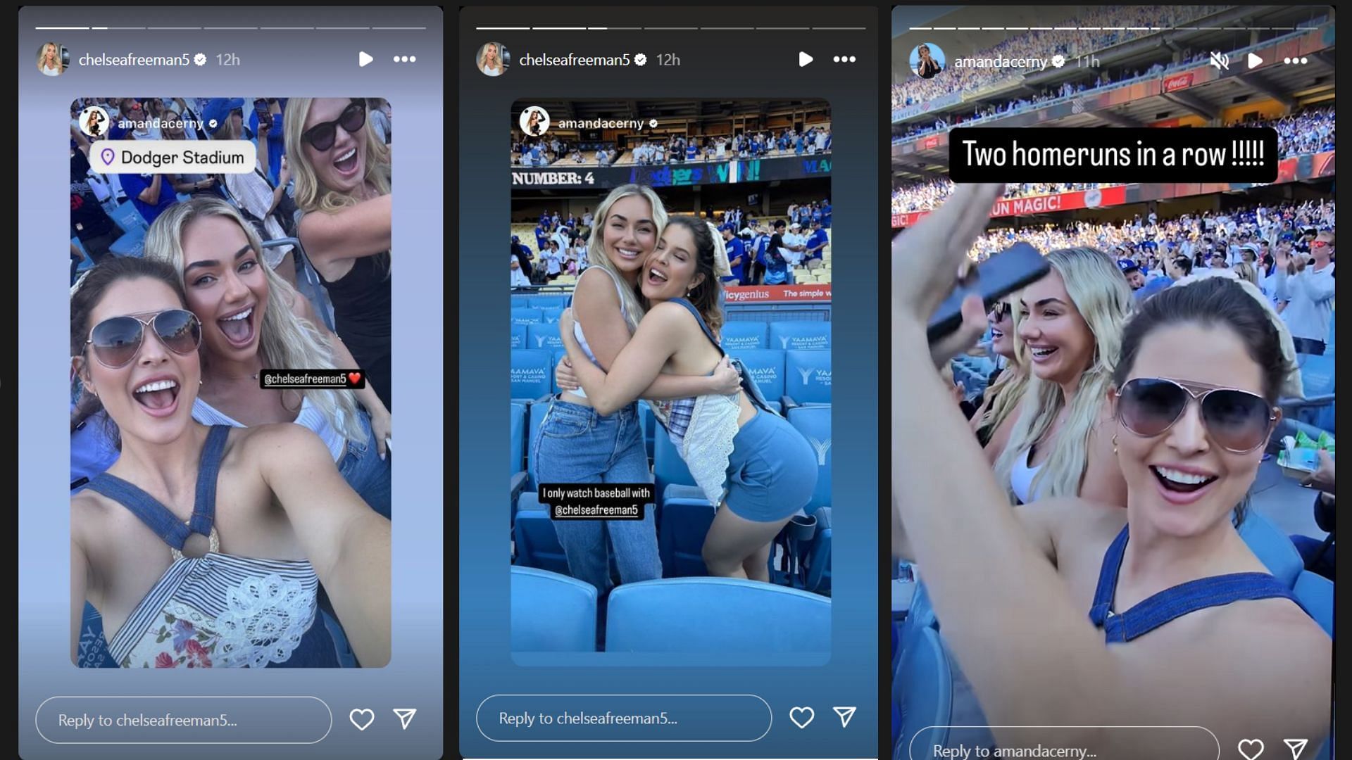 Chelsea Freeman and Amanda Cerny&#039;s stories on Instagram (Source: Instagram @amandacerny, @chelseafreeman5)