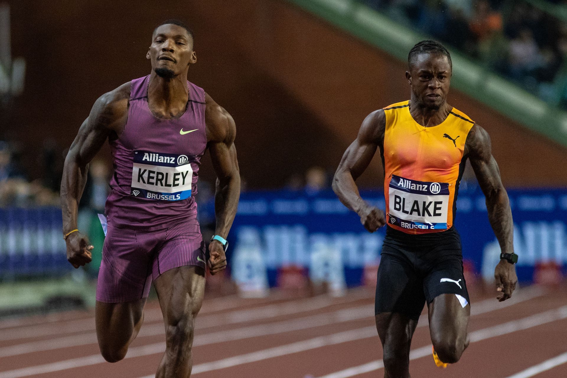 Fred Kerley running the 100m event at Brussles Diamond League 2024 (Image via: Getty Images)