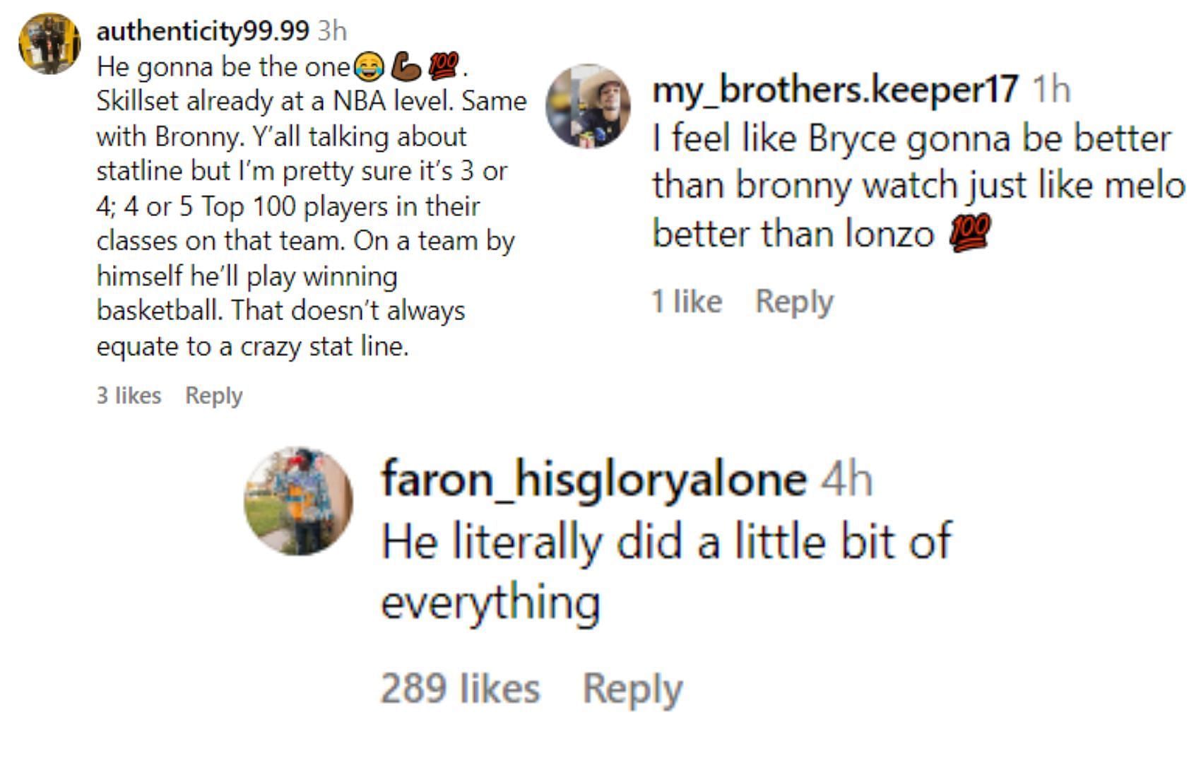 Fans' comments on Bryce James' game against NBA Academy