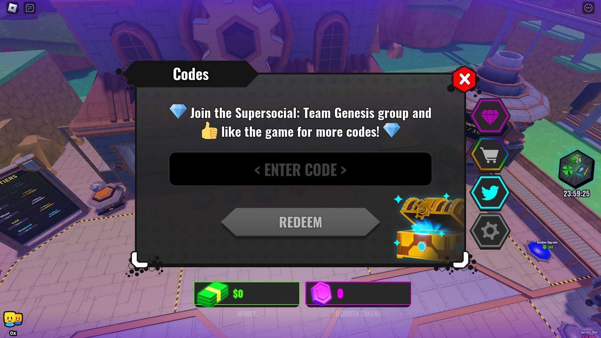 Where to enter active codes for Mining Tycoon (Image via Roblox)