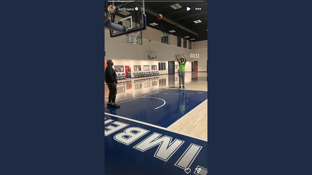 Karl-Anthony Towns posts himself practicing at the Timberwolves court. (Credits: @karltowns/Instagram)