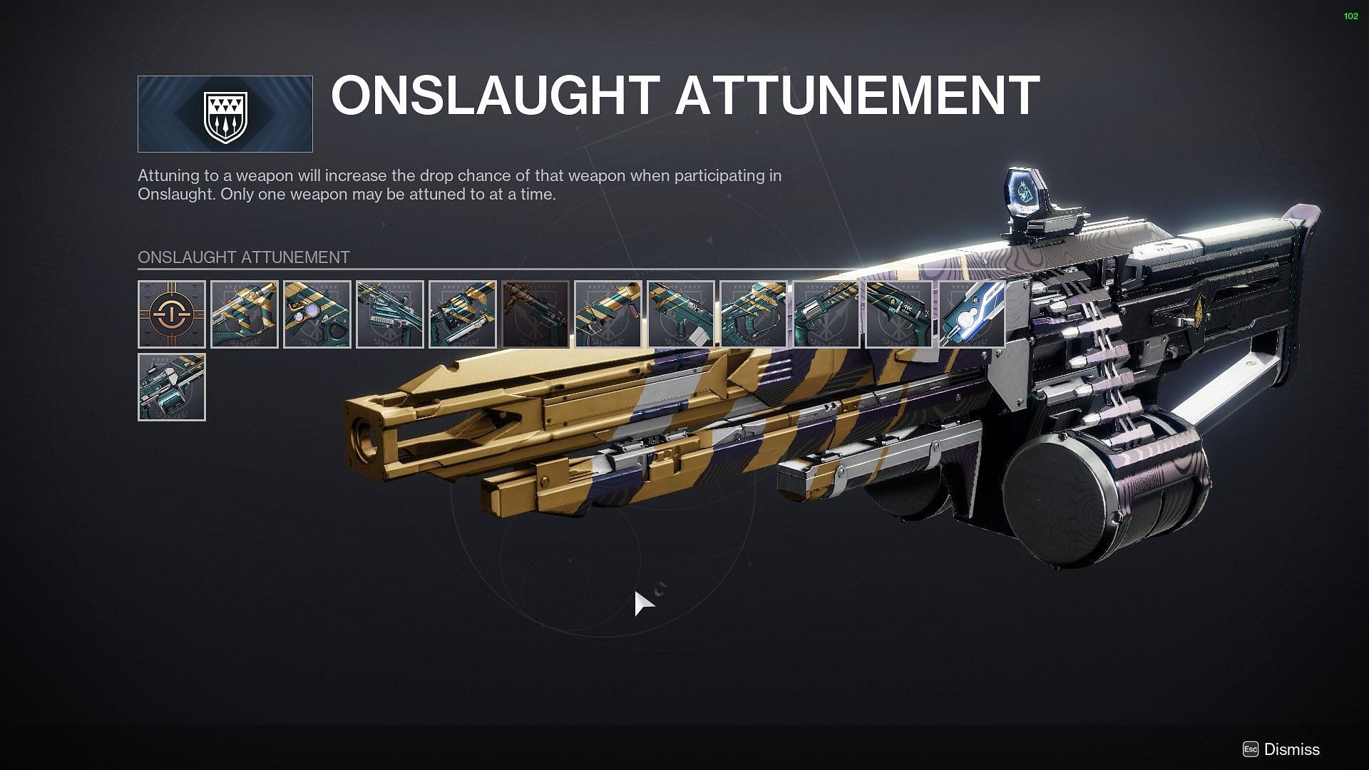 Onslaught Attunement screen (Image via Bungie)