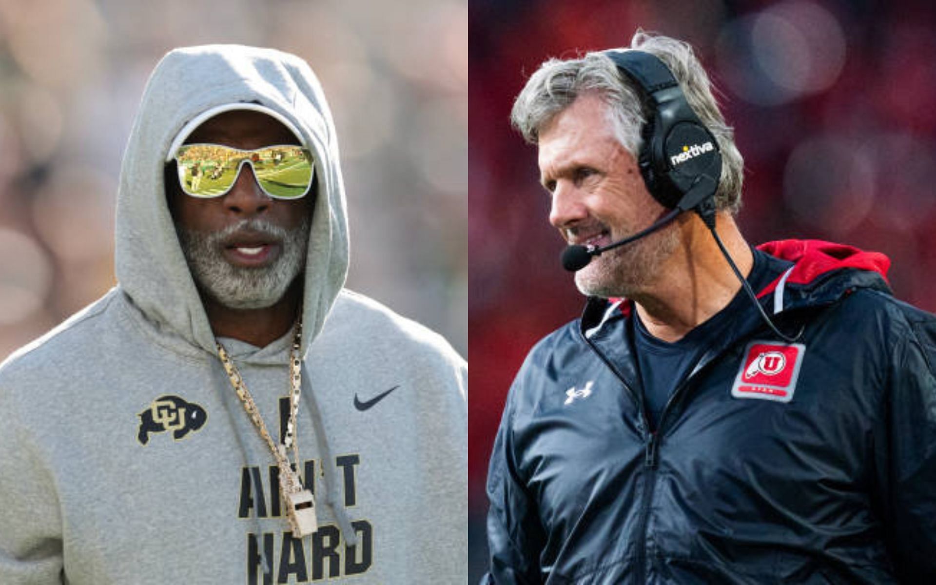 Deion Sanders (left); Kyle Whittingham (right)