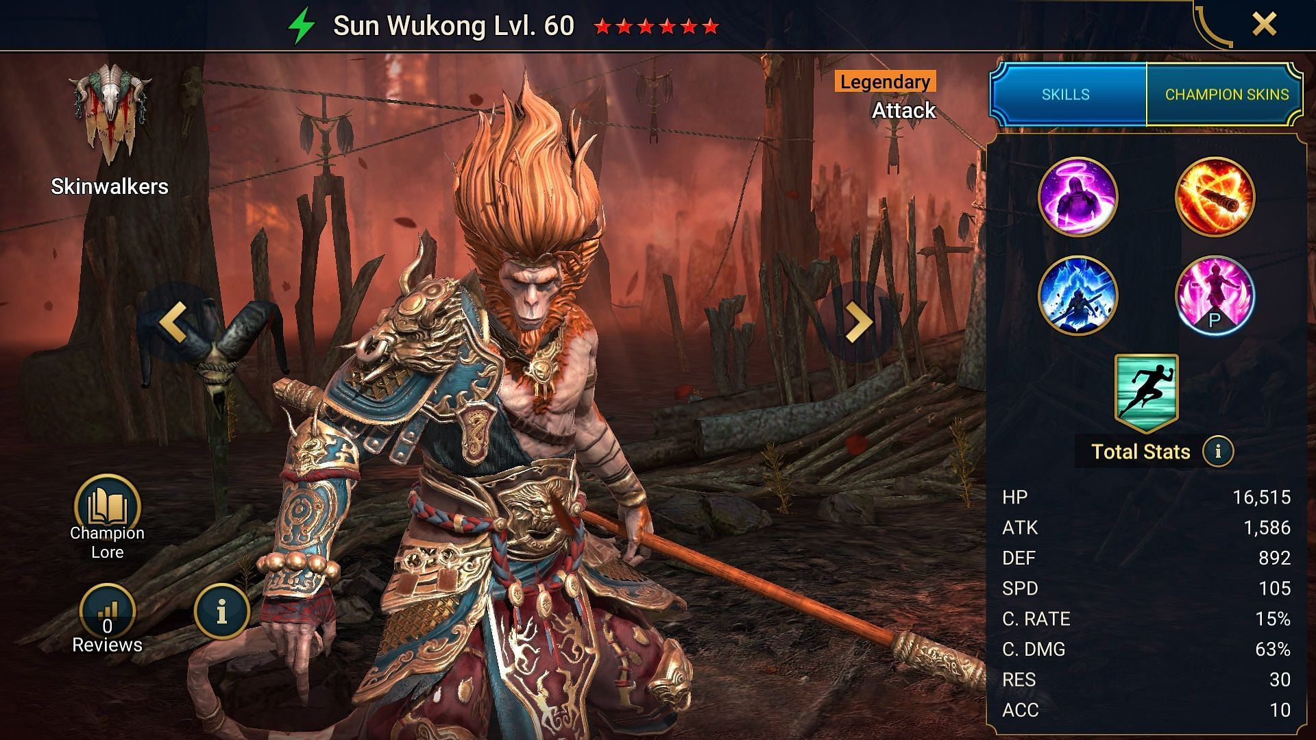 Sun Wukong&#039;s stats (Image via Plarium)