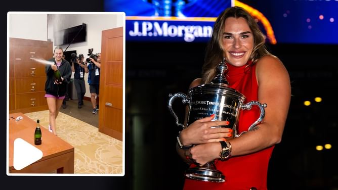 WATCH: Aryna Sabalenka joyfully sprays boyfriend Georgios Frangulis & team with champagne, drinks out of US Open trophy to celebrate 3rd Major title