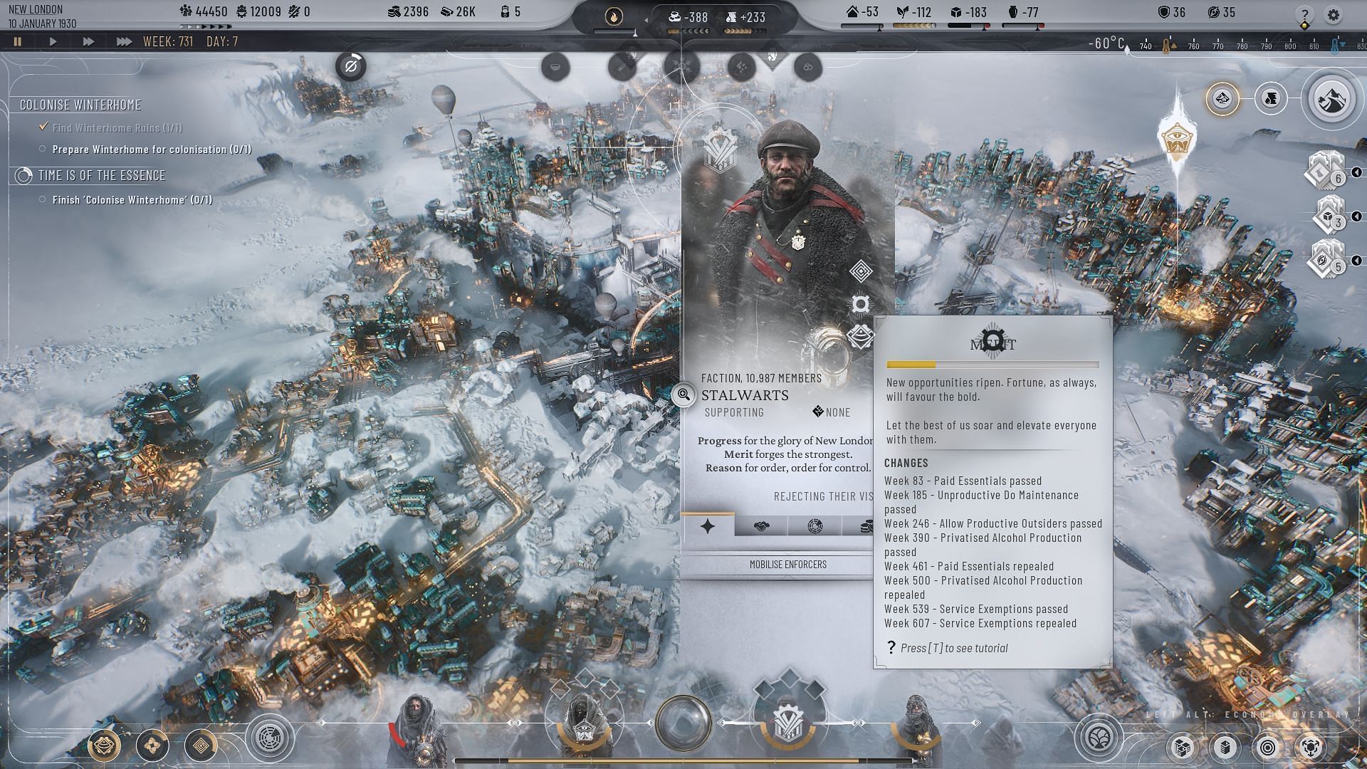 Select a Faction to see which Zeitgeist System in Frostpunk 2 they are aligned with (Image via 11 Bit Studios)