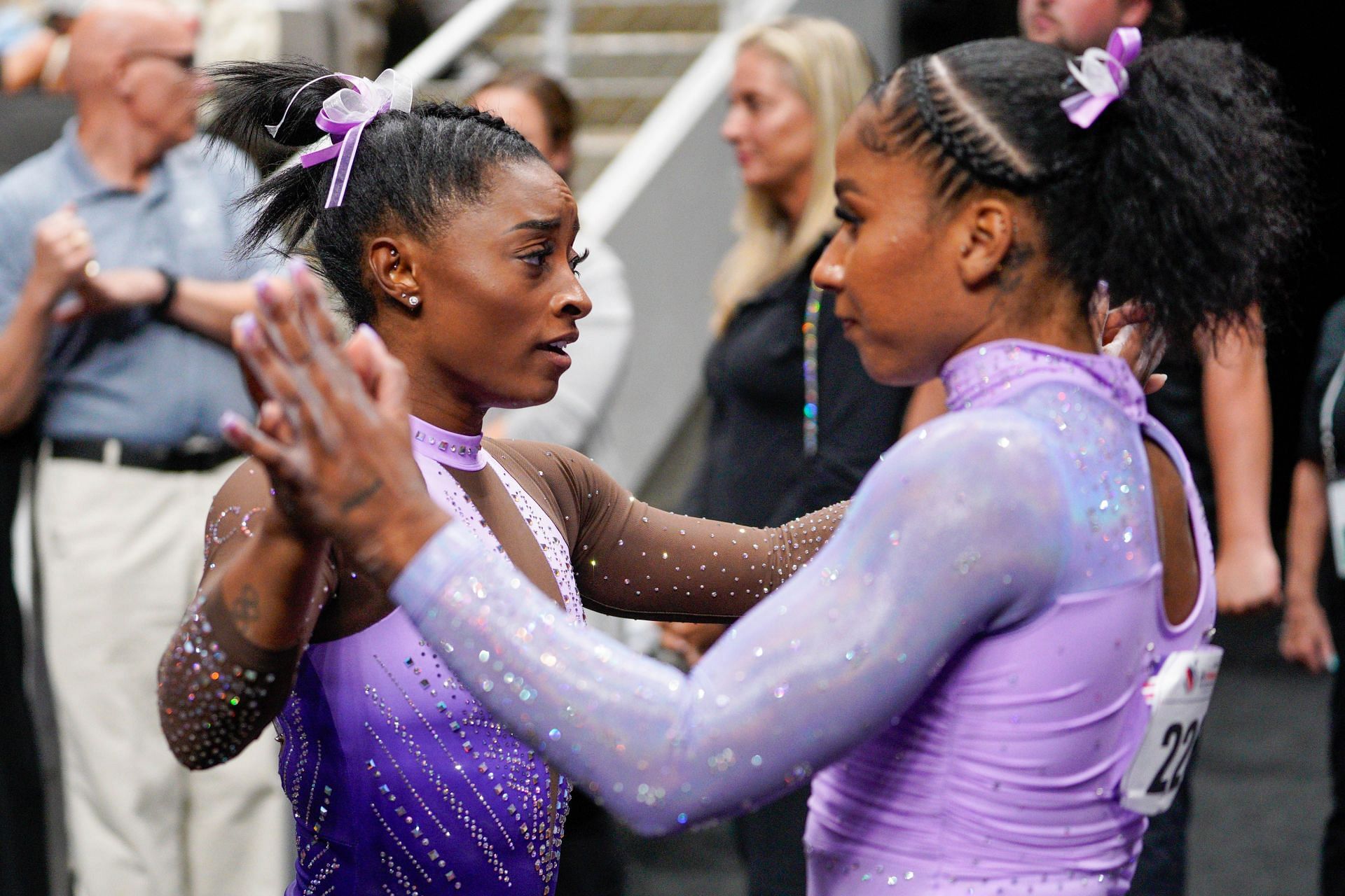 Simone Biles and Jordan Chiles off-mat conversations at the 2023 US Gymnastics National Championships - Source: Getty