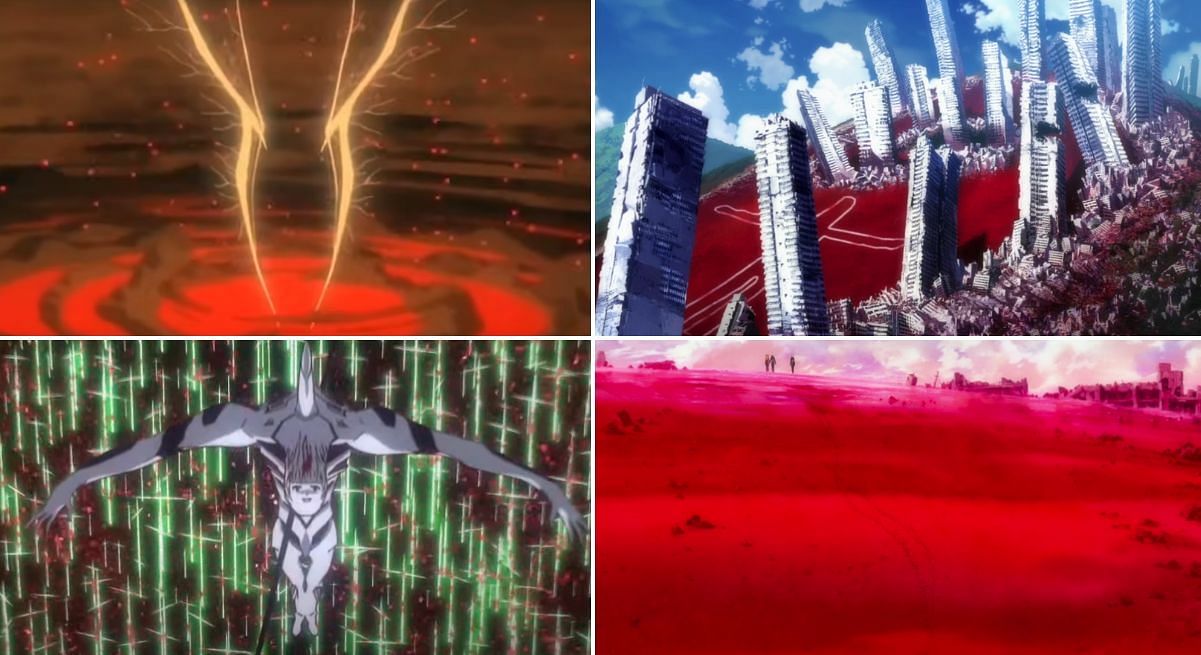 The Second, and Third Impacts in NGE and Rebuild (Image via Studio Gainax and Studio Khara)