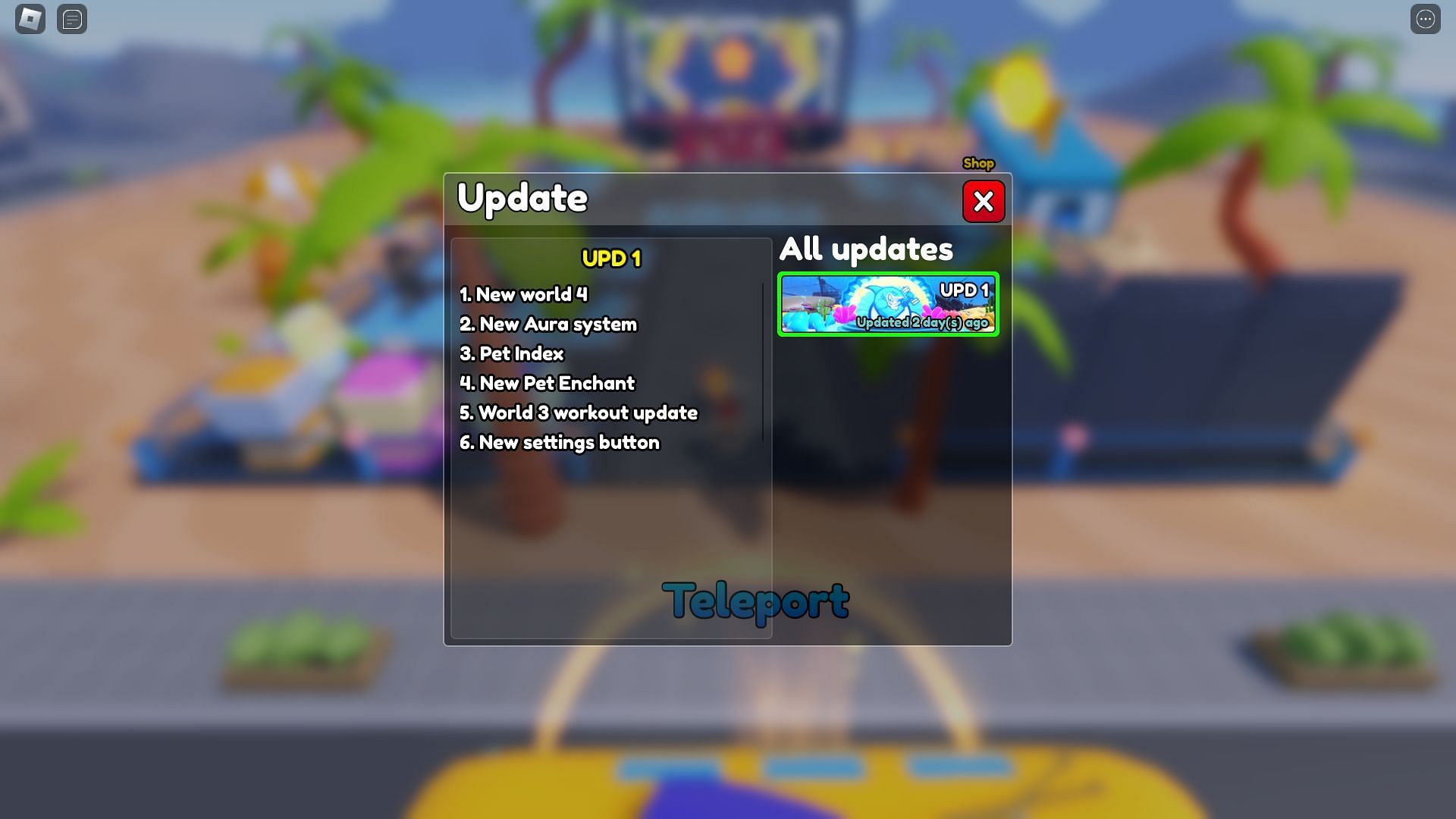 In-game update log (Image via Roblox)