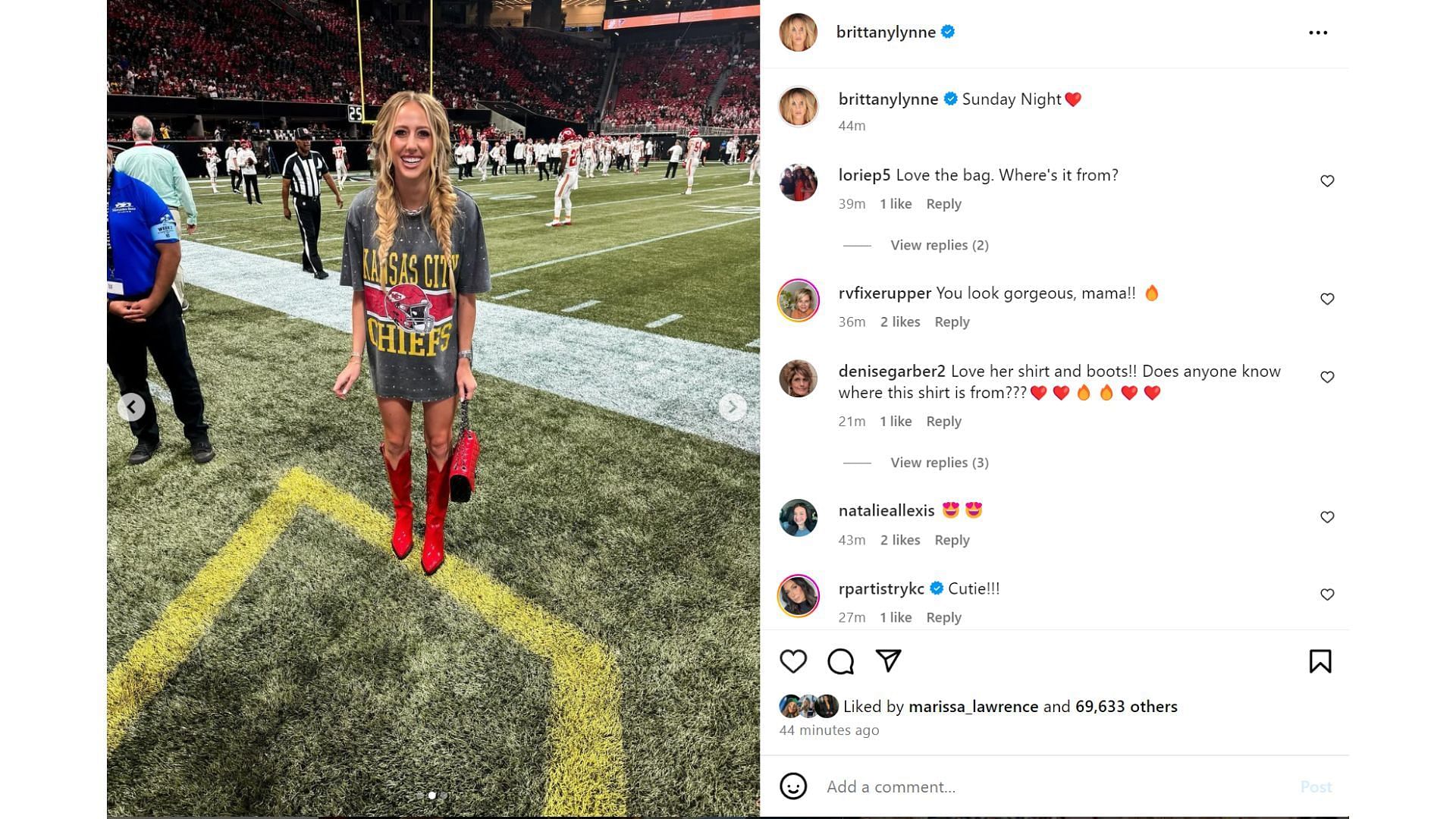 Patrick Mahomes&#039; wife Brittany stuns at the sidelines at Chiefs-Falcons clash (Image credit: @brittanylynne IG)