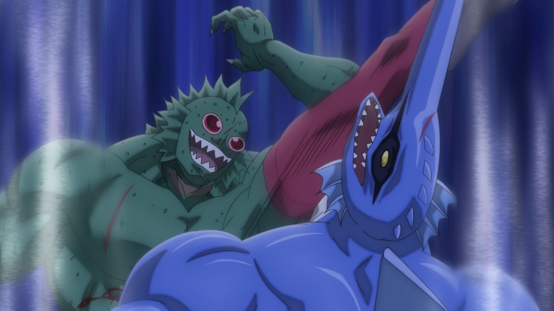 Atlantis fighting Marlinman in the most recent episode (Image via Production I.G.).