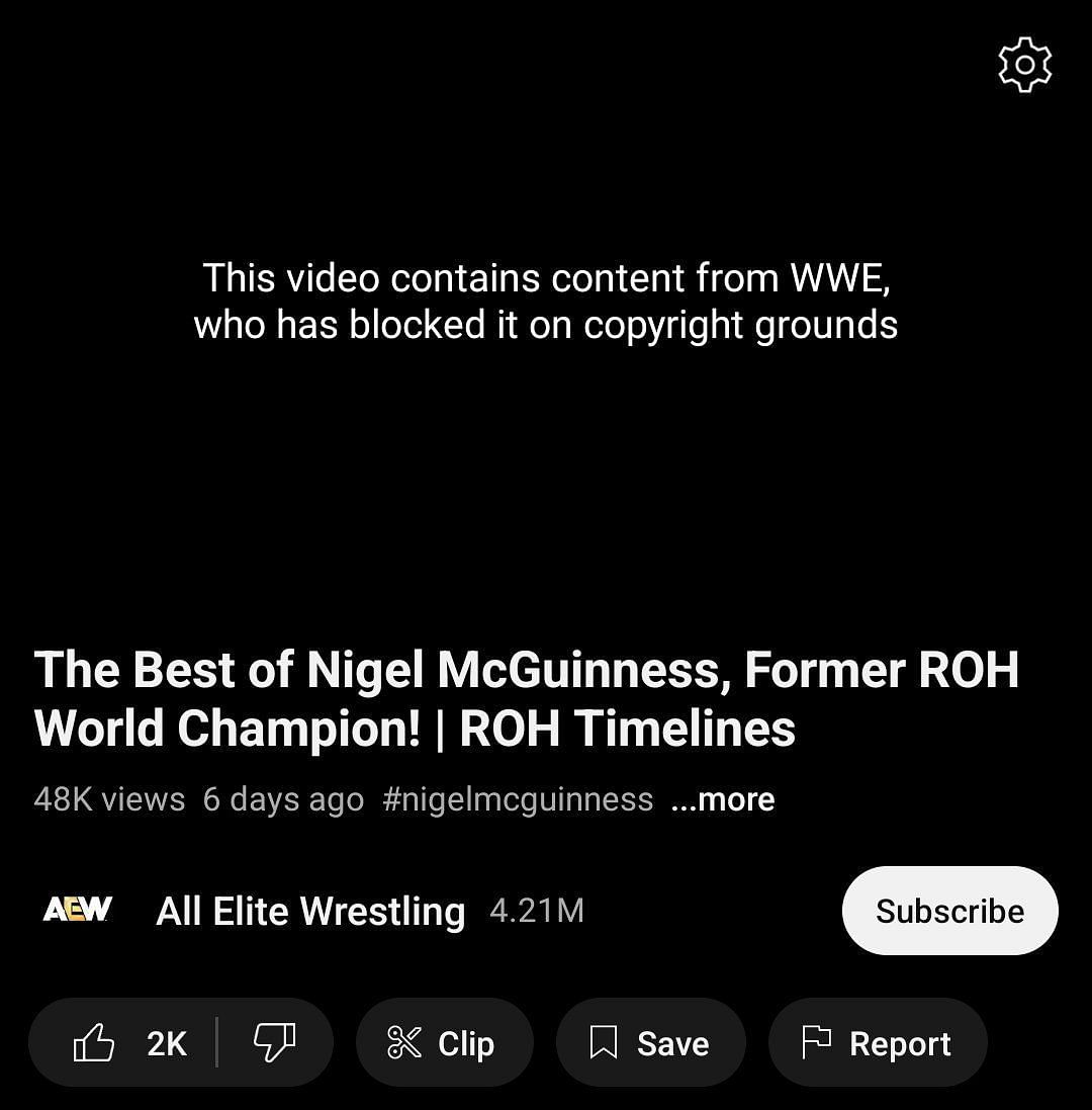 WWE's copyright strike took the video down temporarily ( Photo sredit: BensonRichardE on X)