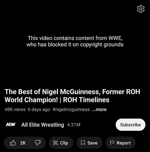 WWE's copyright strike took the video down temporarily ( Photo sredit: BensonRichardE on X)