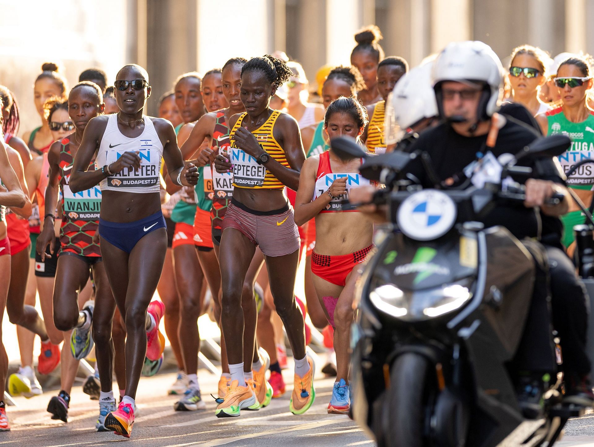 Rebecca Cheptegei of Uganda in the women&#039;s Marathon Final at the World Athletics Championships Budapest 2023. (Photo by Sam Mellish/Getty Images)