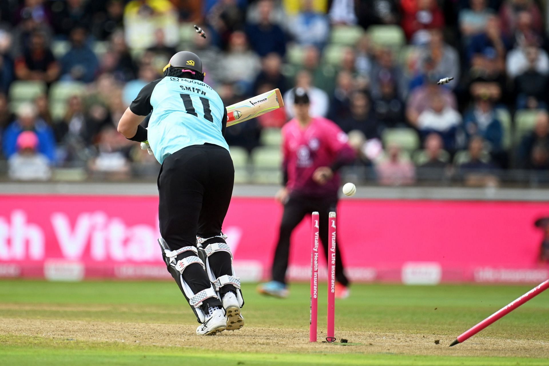 Jamie Smith dismissed for a golden duck (Image via X/@SomersetCCC)