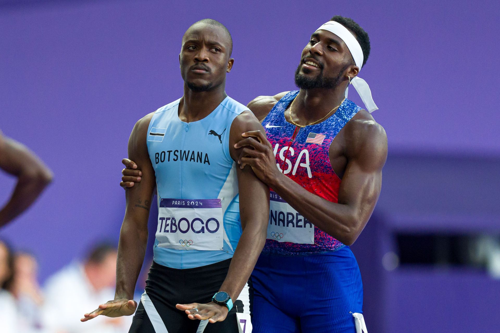 Letsile Tebogo and Kenny Bednarek. (Photo by Andy Cheung/Getty Images)