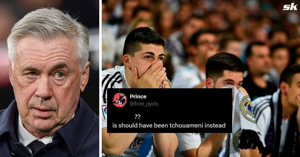 Carlo Ancelotti (left) and Real Madrid fans (right) (image via Getty and X)