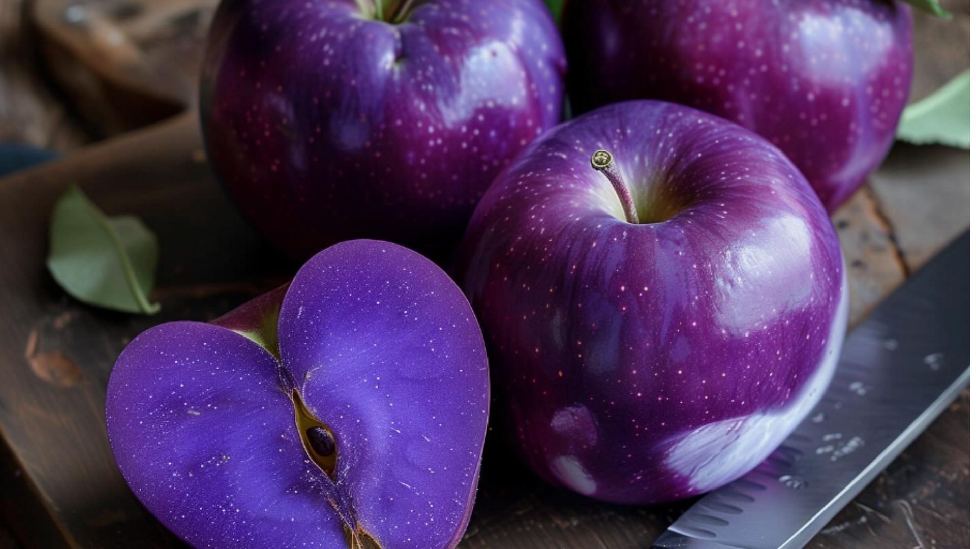 Fake purple apples displayed. (Image via Facebook/ Marian Spencer)