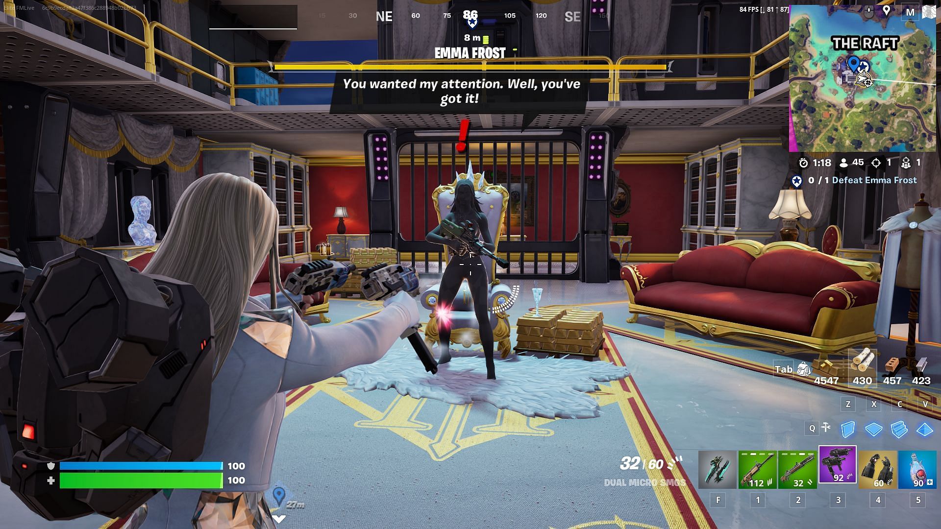 Defeat Emma Frost to get to the next part of the Diamond in the Raft Story Quests in Fortnite Chapter 5 Season 4 (Image via Epic Games)