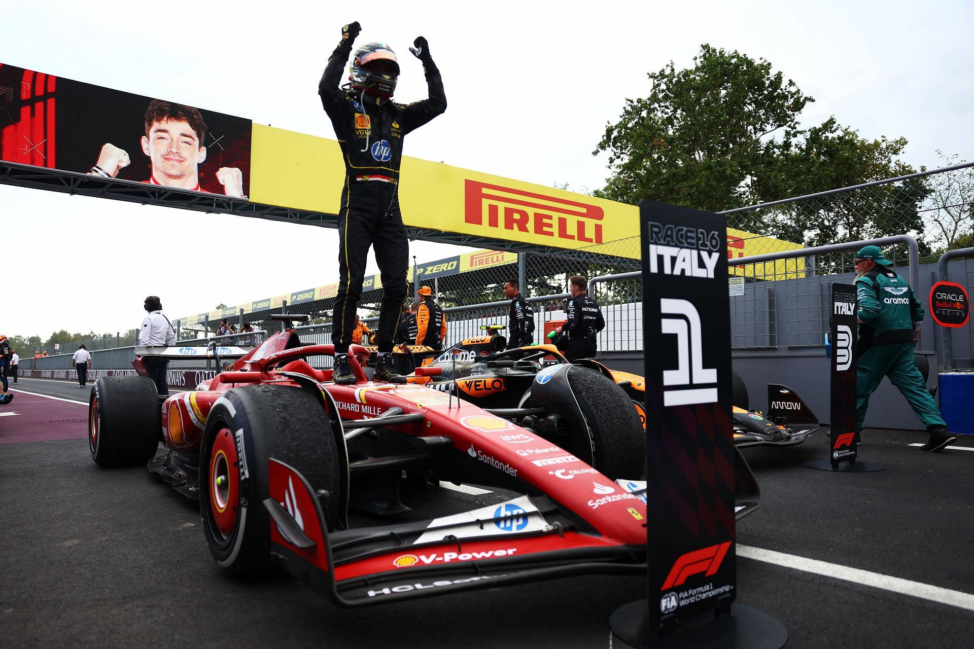 Charles Leclerc of Monaco and Ferrari celebrates in parc ferme [Source: Getty Images]