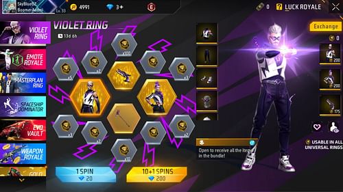 The new Free Fire Violet Ring functions for two weeks (Image via Garena)