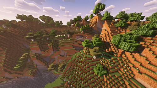 Start in a beautiful flower forest adjacent to a river with this Minecraft seed (Image via Mojang)