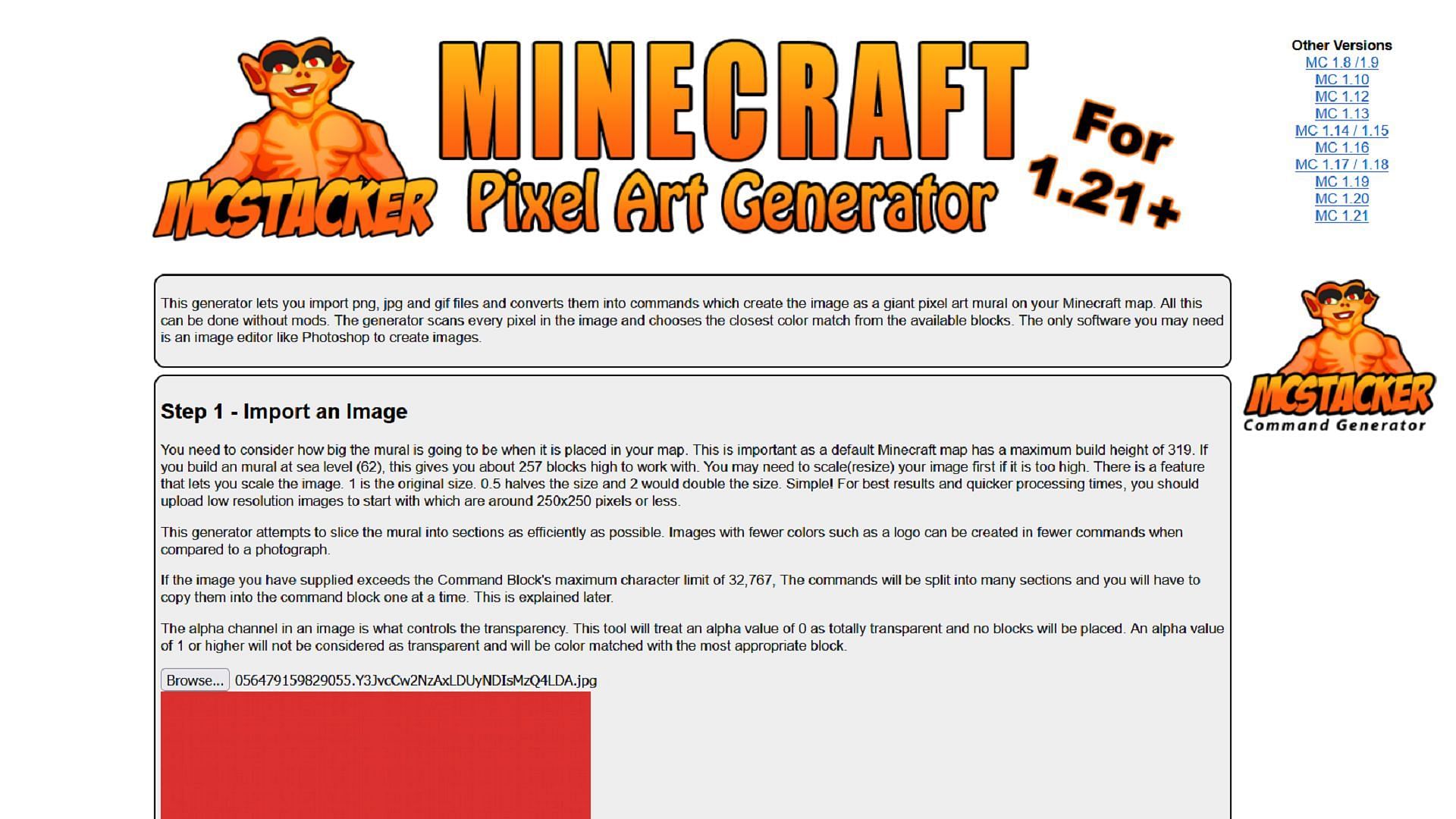 MCStacker can provide reference images as well as ways to generate Minecraft pixel art (Image via MCStacker)