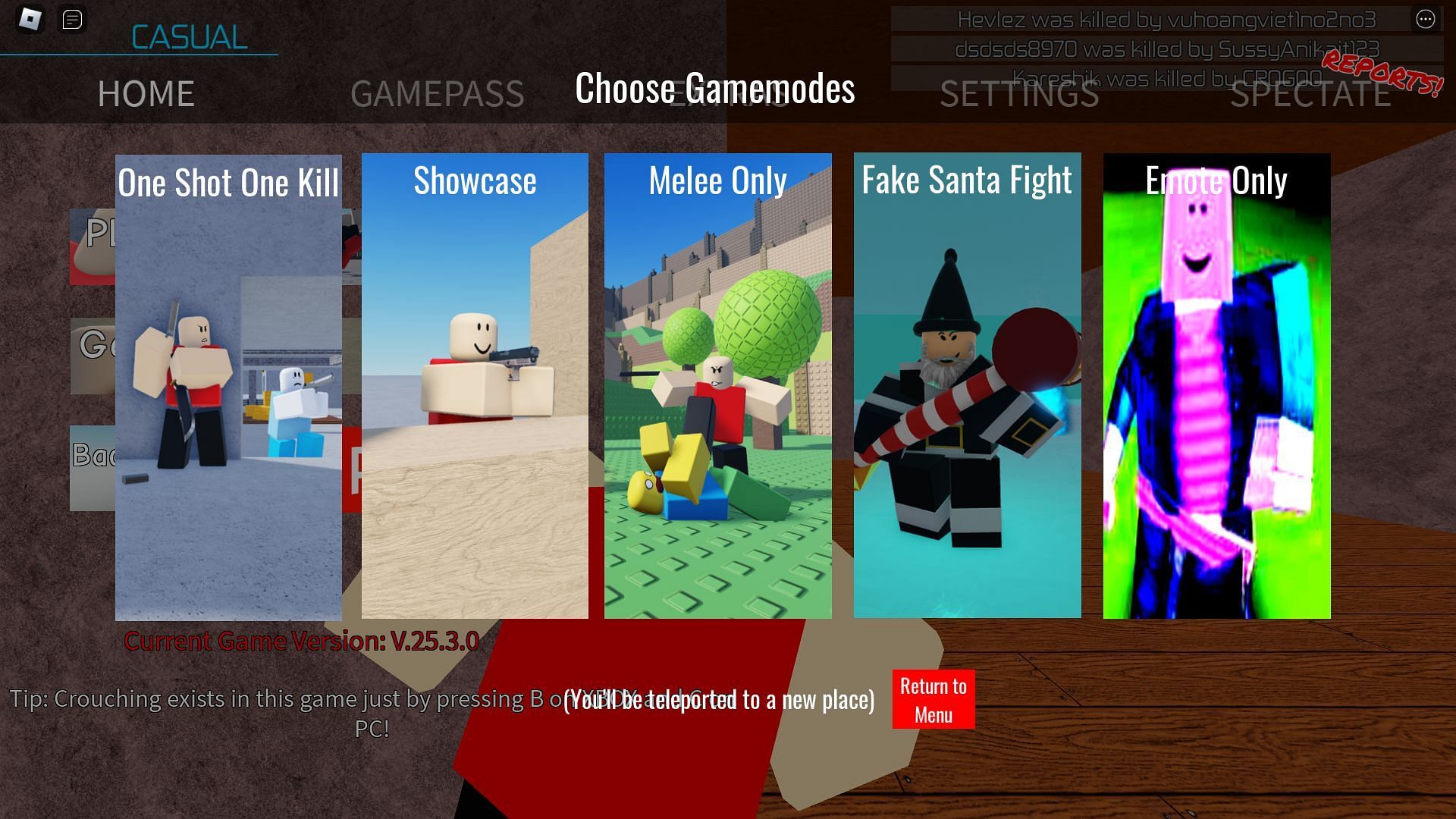 Available game modes (Image via Roblox)