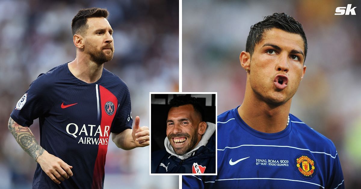 Lionel Messi (left), Cristiano Ronaldo (right); Carlos Tevez (inset)