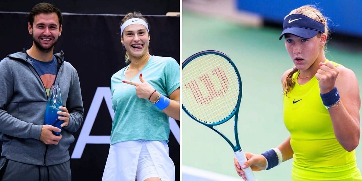 Anton Dubrov and Aryna Sabalenka (L) &amp; Mirra Andreeva (R) (Image source: GETTY)