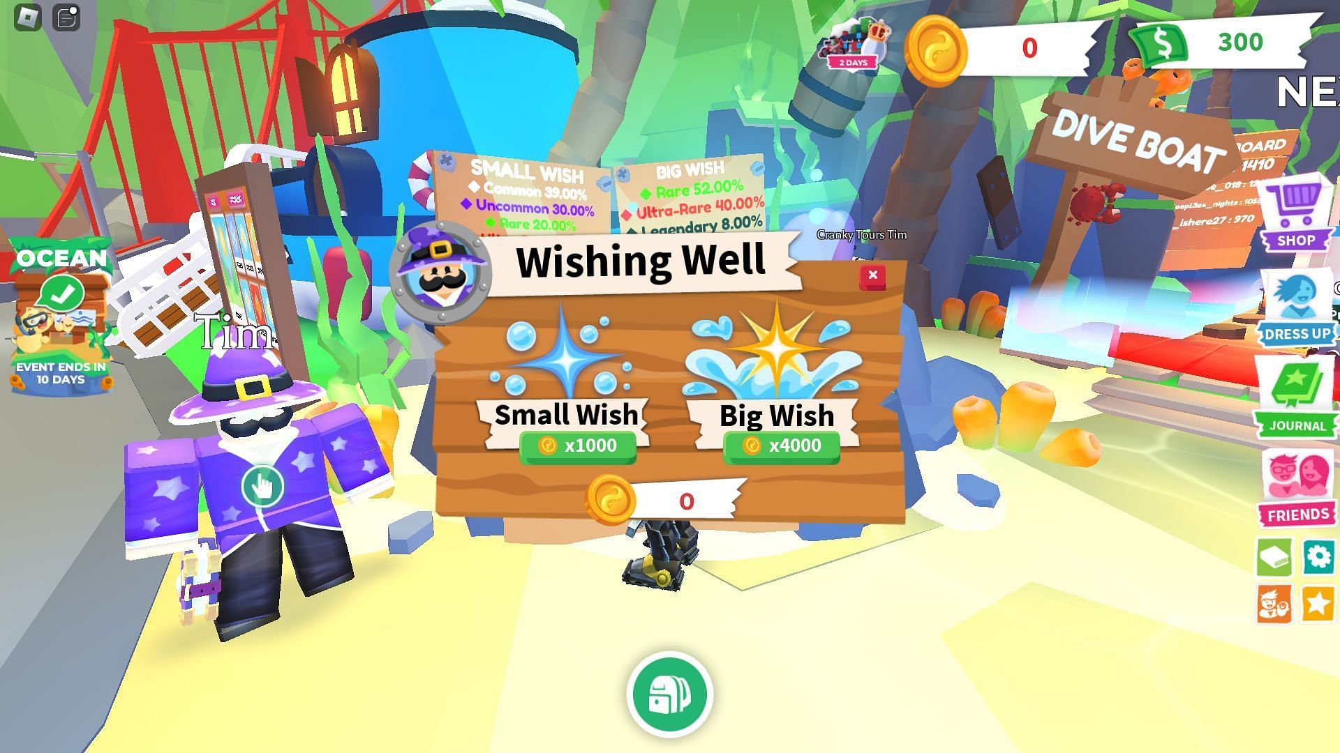 Use Cranky Coins in Wishing Well (Image via Roblox)