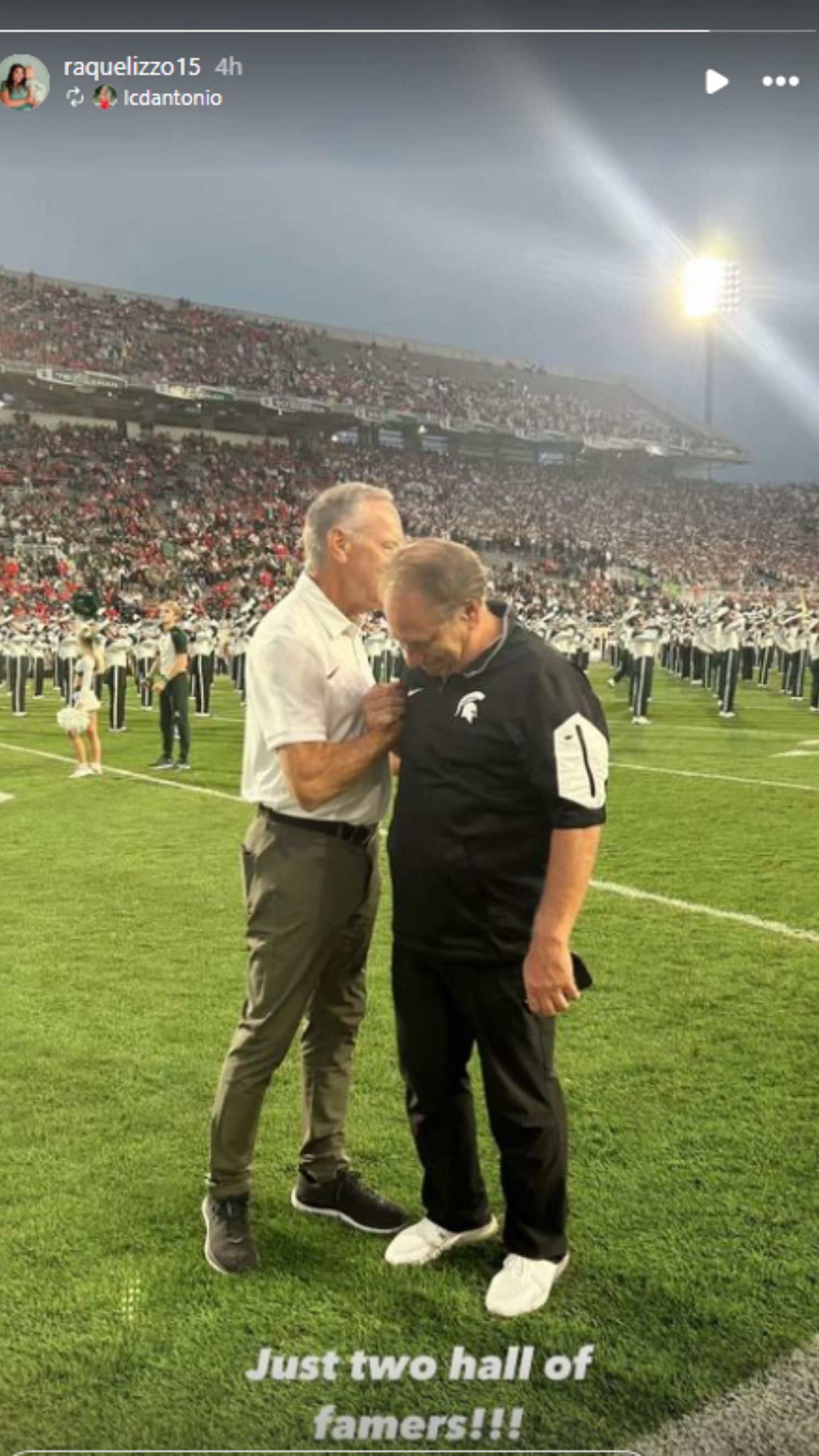 MSU men&#039;s basketball coach Tom Izzo and former football coach Mark Dantonio (Image Source: @raquelizzo15/Instagram)