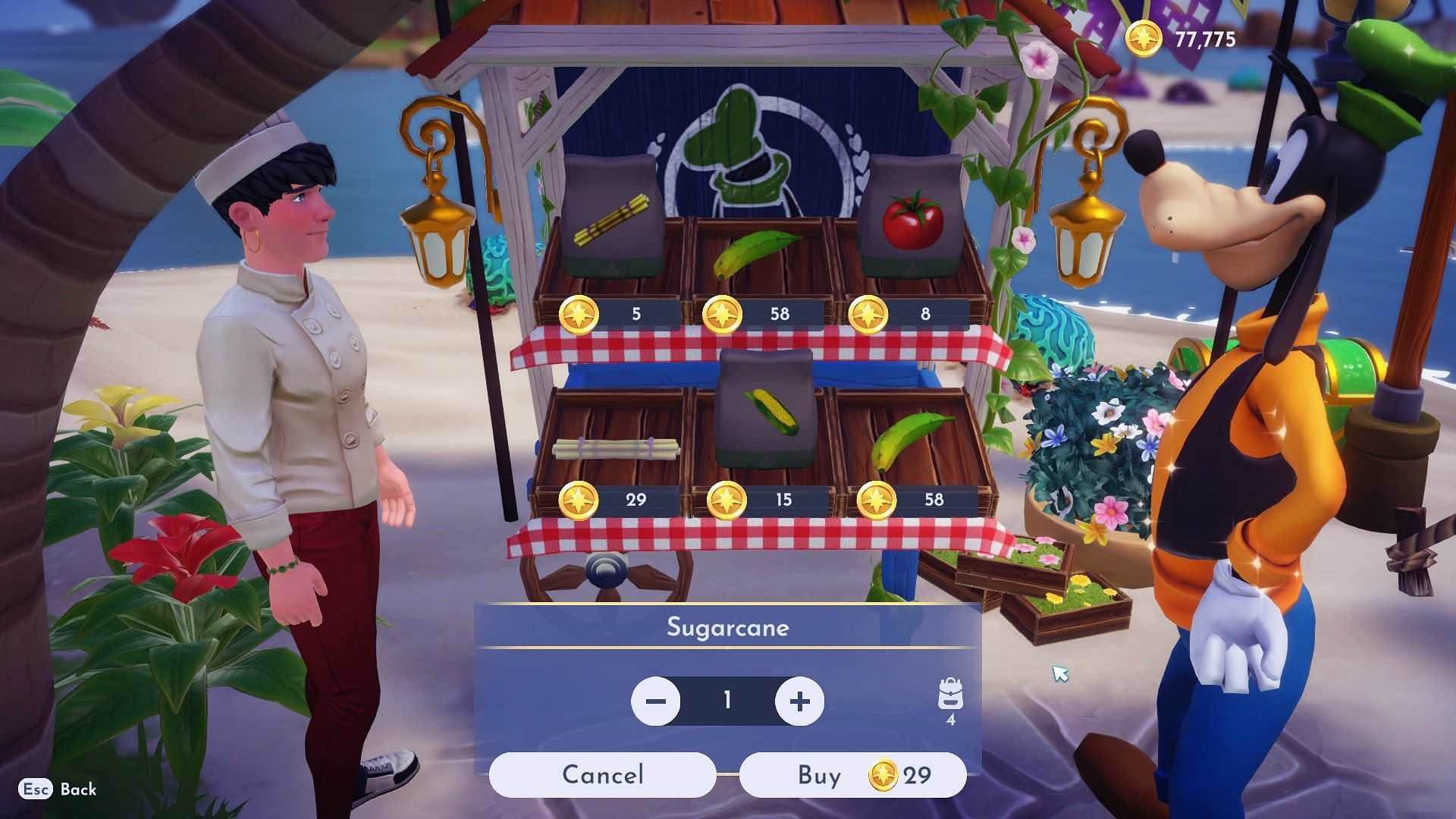 Sugarcane can be found at the Goofy&#039;s stall on Dazzle Beach (Image via Gameloft)