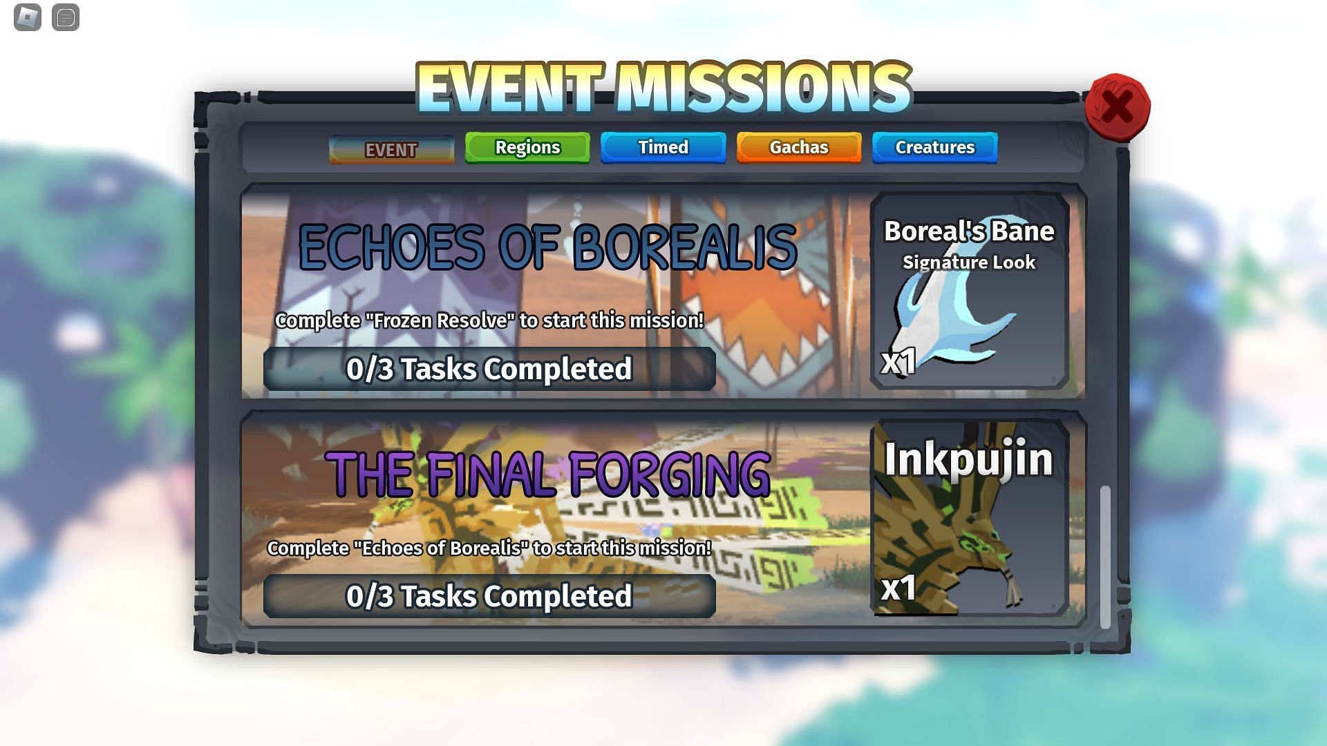 The Event Missions tab (Image via Roblox)