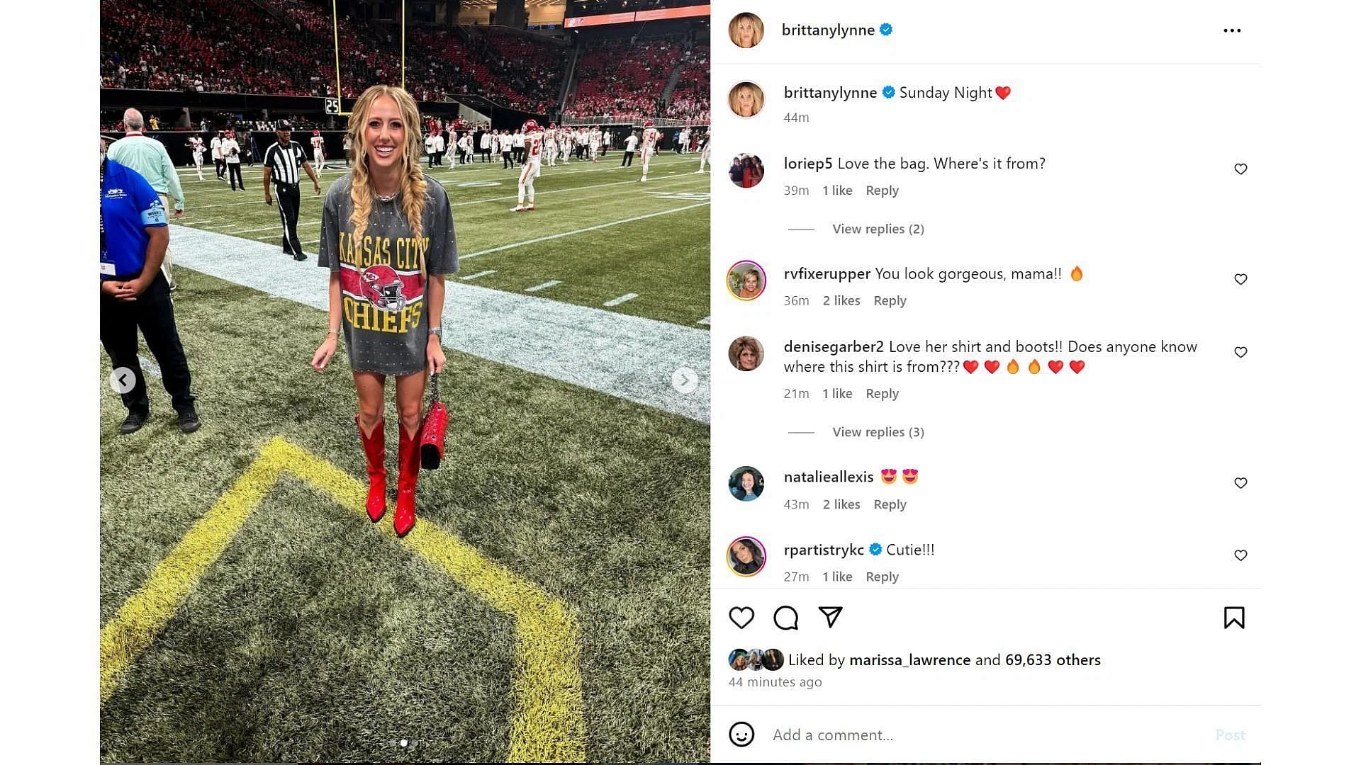 Patrick Mahomes&#039; wife Brittany stuns at the sidelines at Chiefs-Falcons clash (Image credit: @brittanylynne IG)