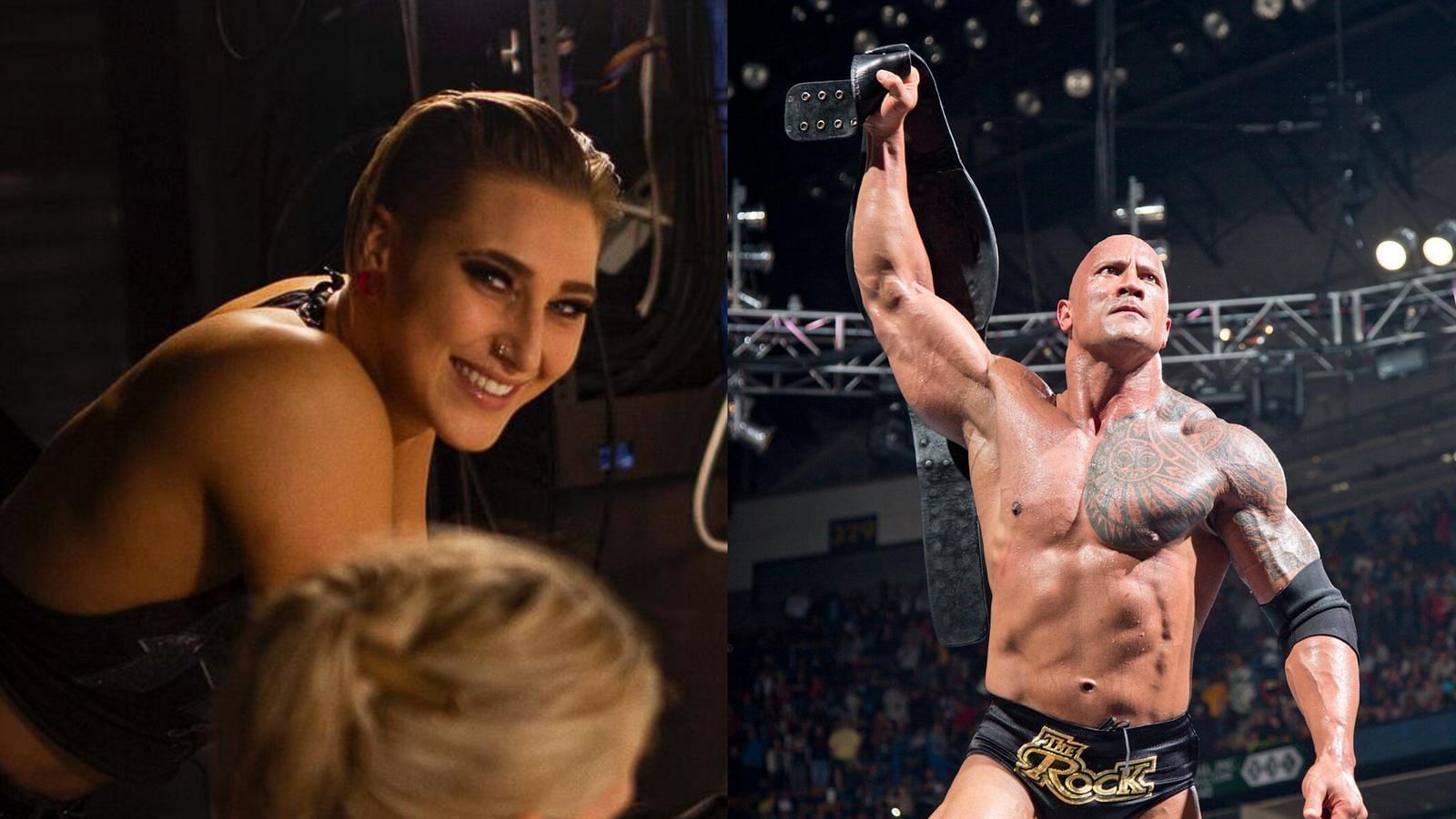 Rhea Ripley (left); The Rock (right)