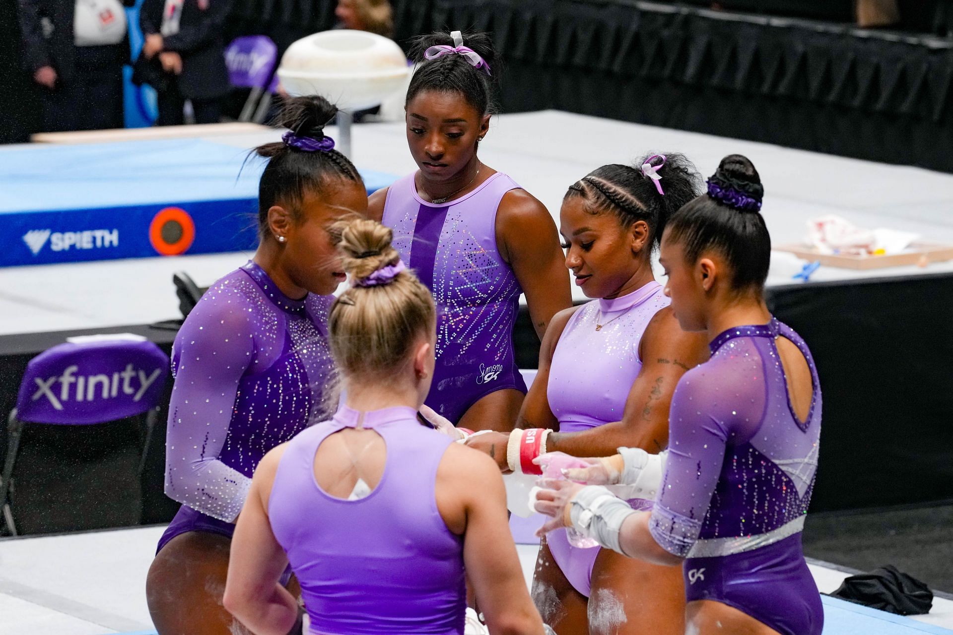 Simone Biles, Jordan Chiles, Tiana Sumanasekera, Zoe Miller, Joscelyn Roberson from the WCC. (Photo by Melinda Meijer/ISI Photos/Getty Images)