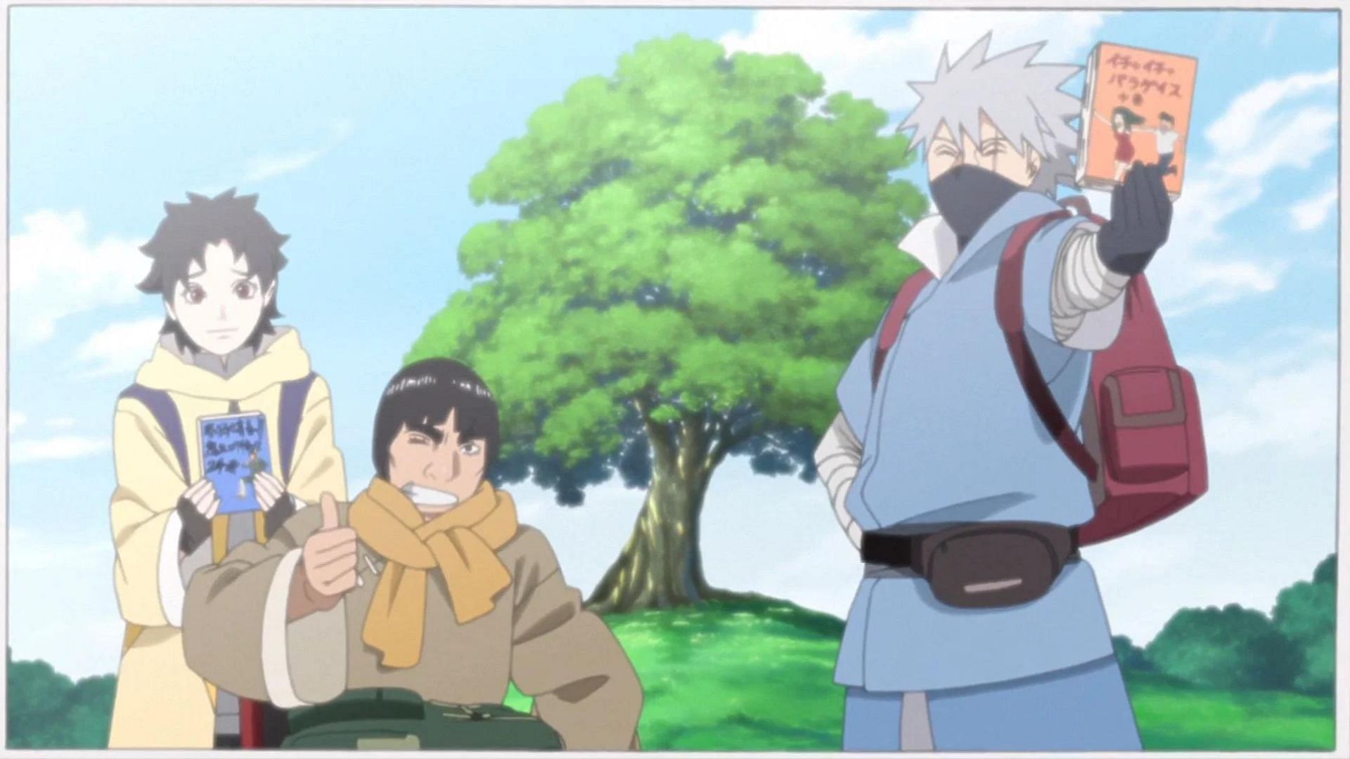 Mirai Sarutobi, Might Guy and Hatake Kakashi as shown in the anime (Image via Studio Pierrot)