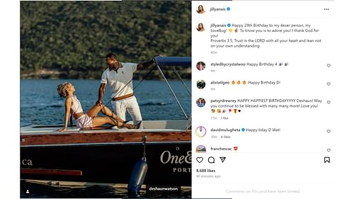 Jilly Anais wishes boyfriend Deshaun Watson a happy 29th birthday [Image credit: @jillyanais IG]