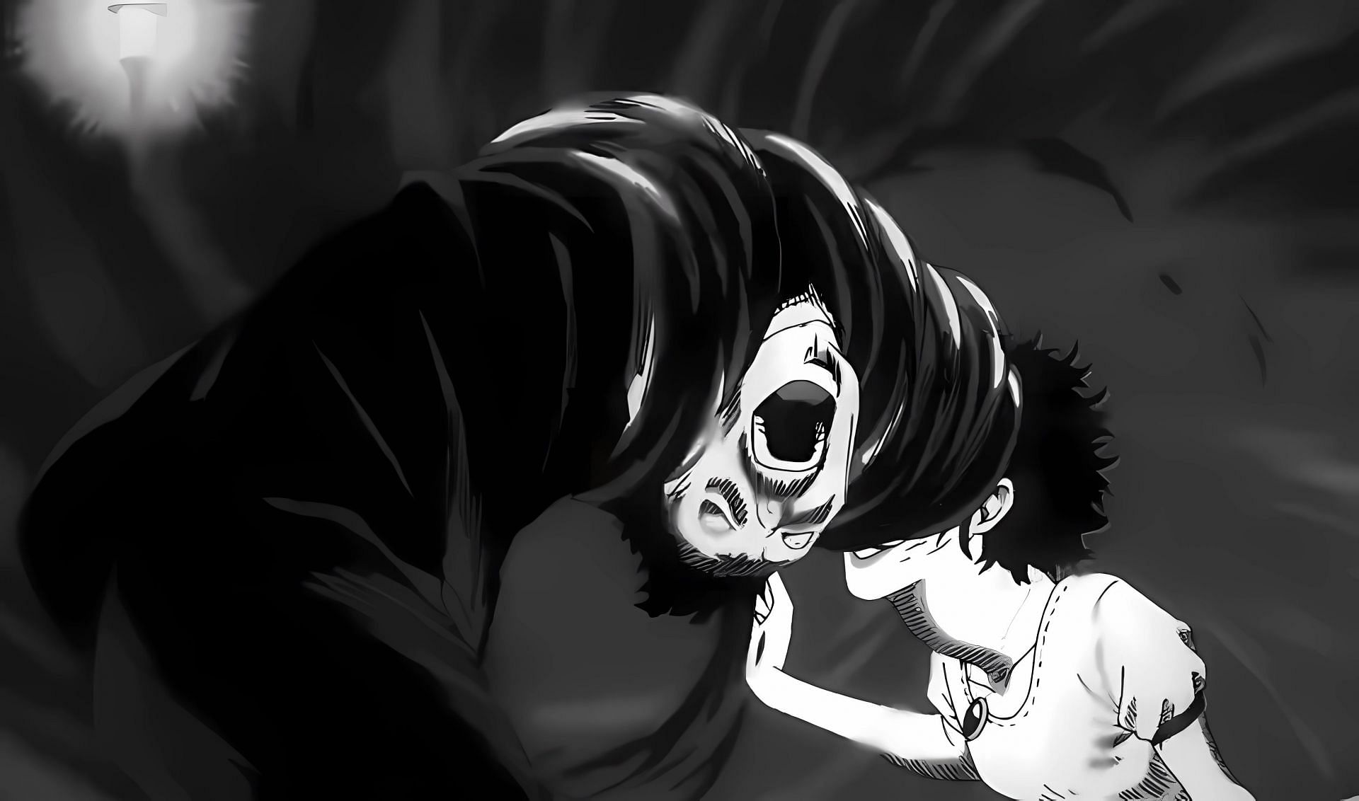 Azami Kurotani&#039;s spiral consuming a boy alive (Image via Drive and Akatsuki)