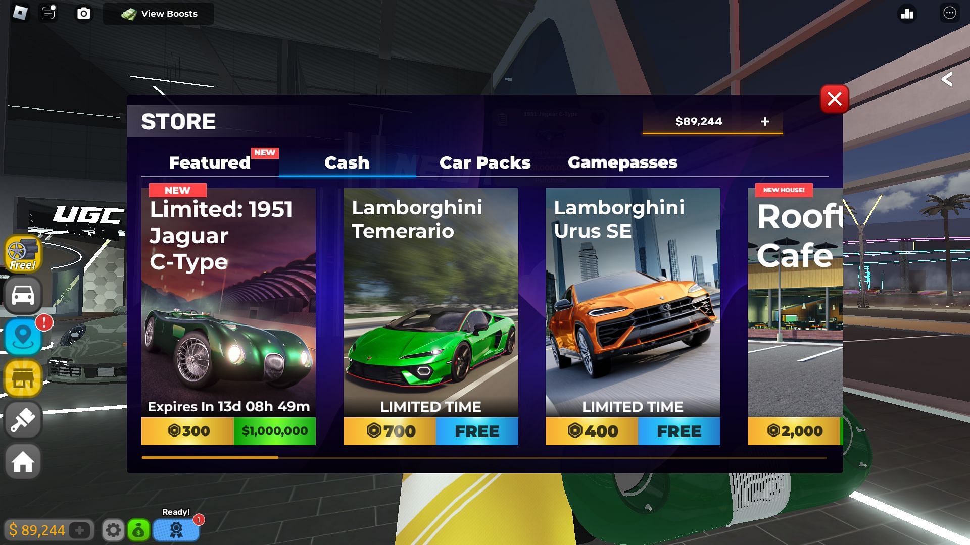 The free Lamborghini cars in the Store (Image via Roblox)