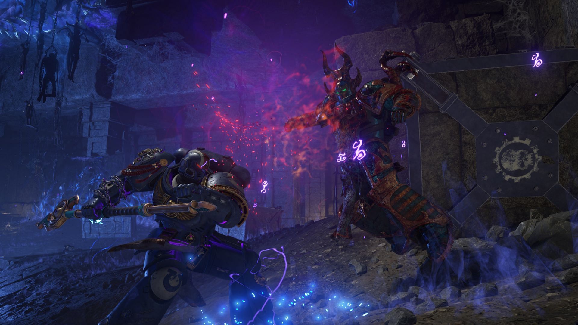 Chaos Sorcerers are levitating enemies in Warhammer 40k: Space Marine 2 (Image via Focus Entertainment)