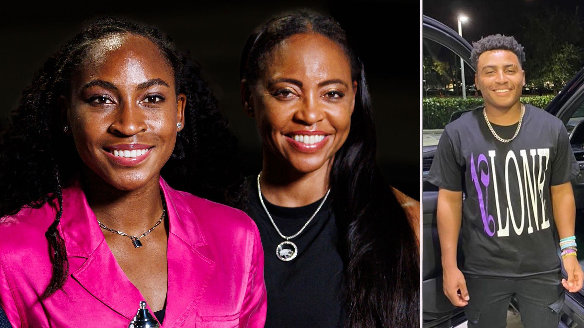 Coco Gauff(left) with her mother Candi Gauff(center) and brother Codey Gauff(right). Images: Getty and @cocogauff on Instagram