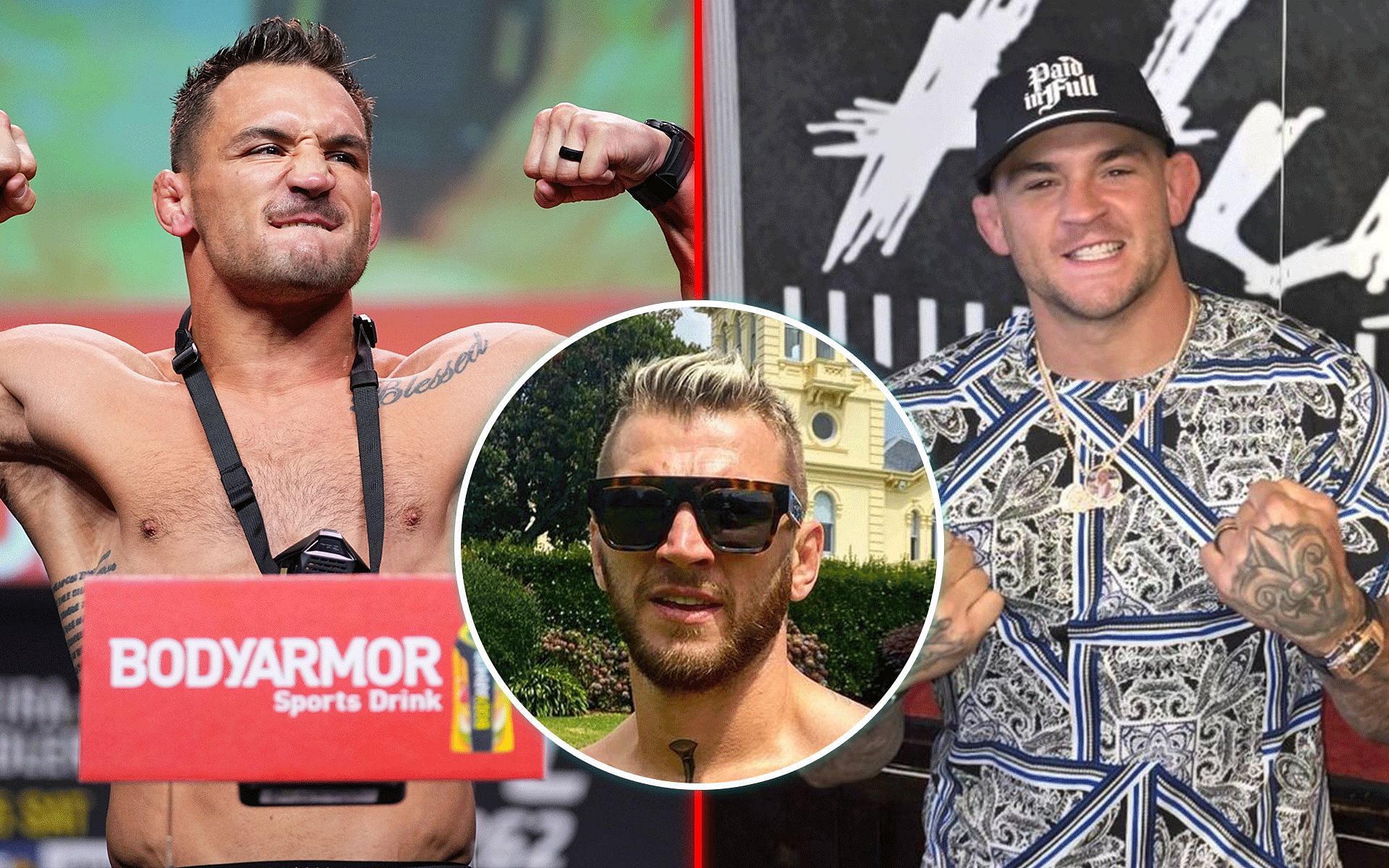 Dan Hooker (inset) issues warning to Michael Chandler (left) and Dustin Poirier (right) Images courtesy: @danhangman, @dustinpoirier, and Getty]