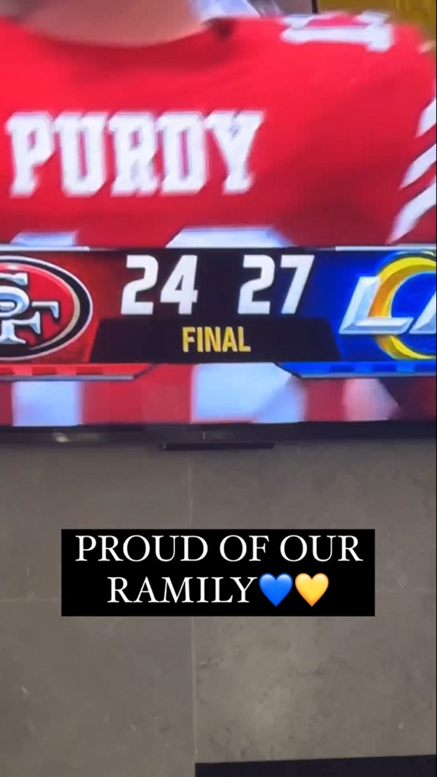 Hallie Aiono reacts on IG to the Rams' 27-24 defeat of the 49ers