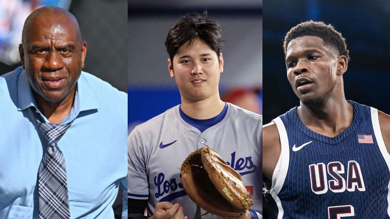 (Left to Right) Magic Johnson, Shohei Ohtani and Anthony Edwards (Images from - Getty)