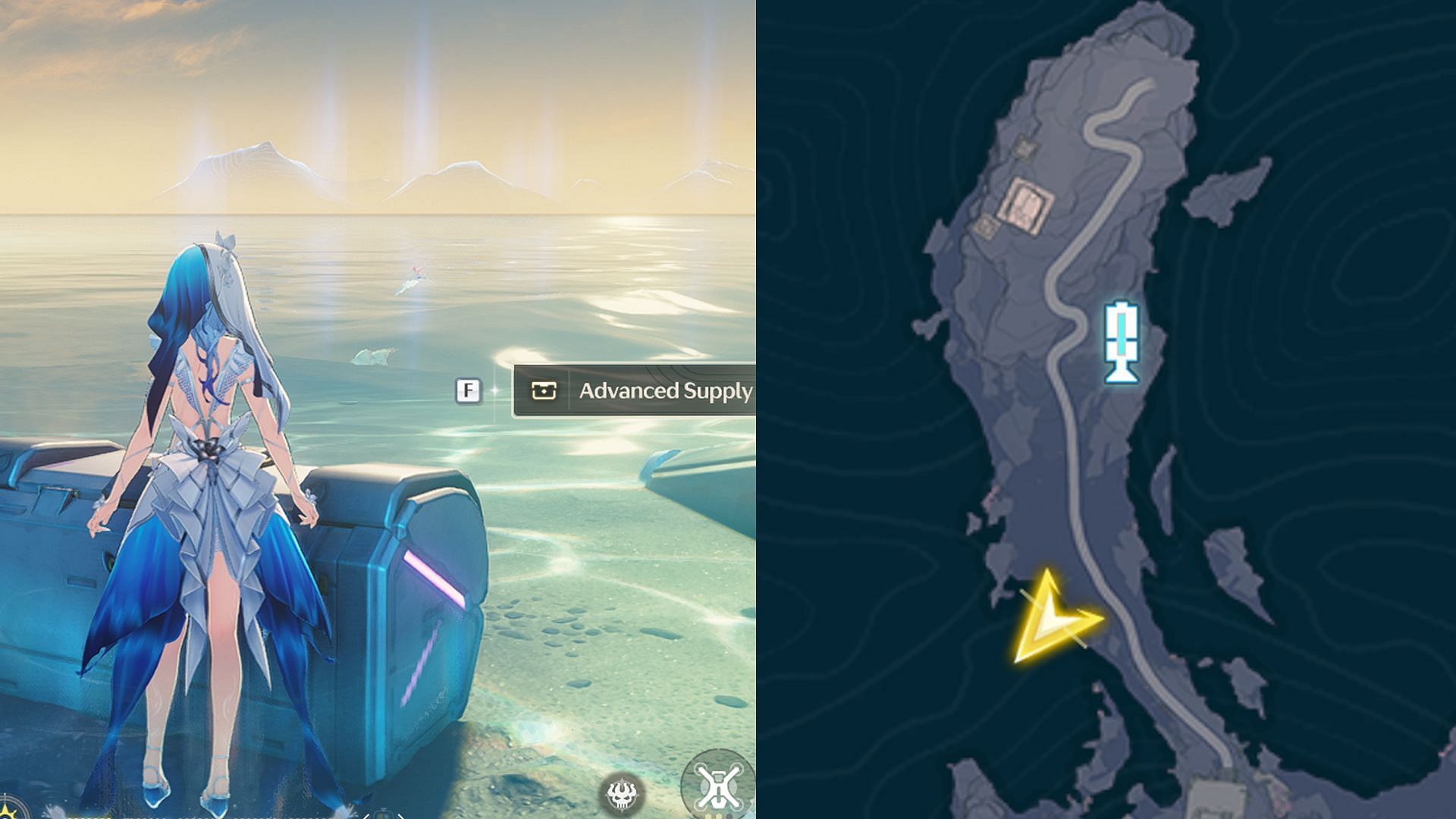 Location of Advanced Supply Chest #2 at the edge of the water (Image via Kuro Games)