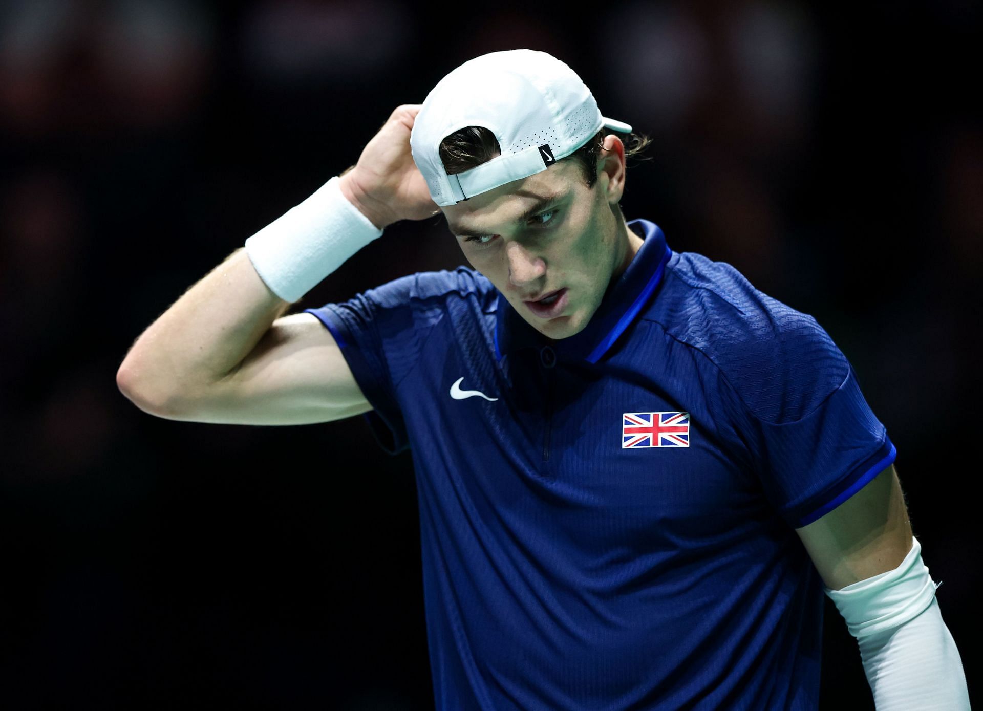 Jack Draper reacts after a point at the 2024 Davis Cup Finals - Source: Getty